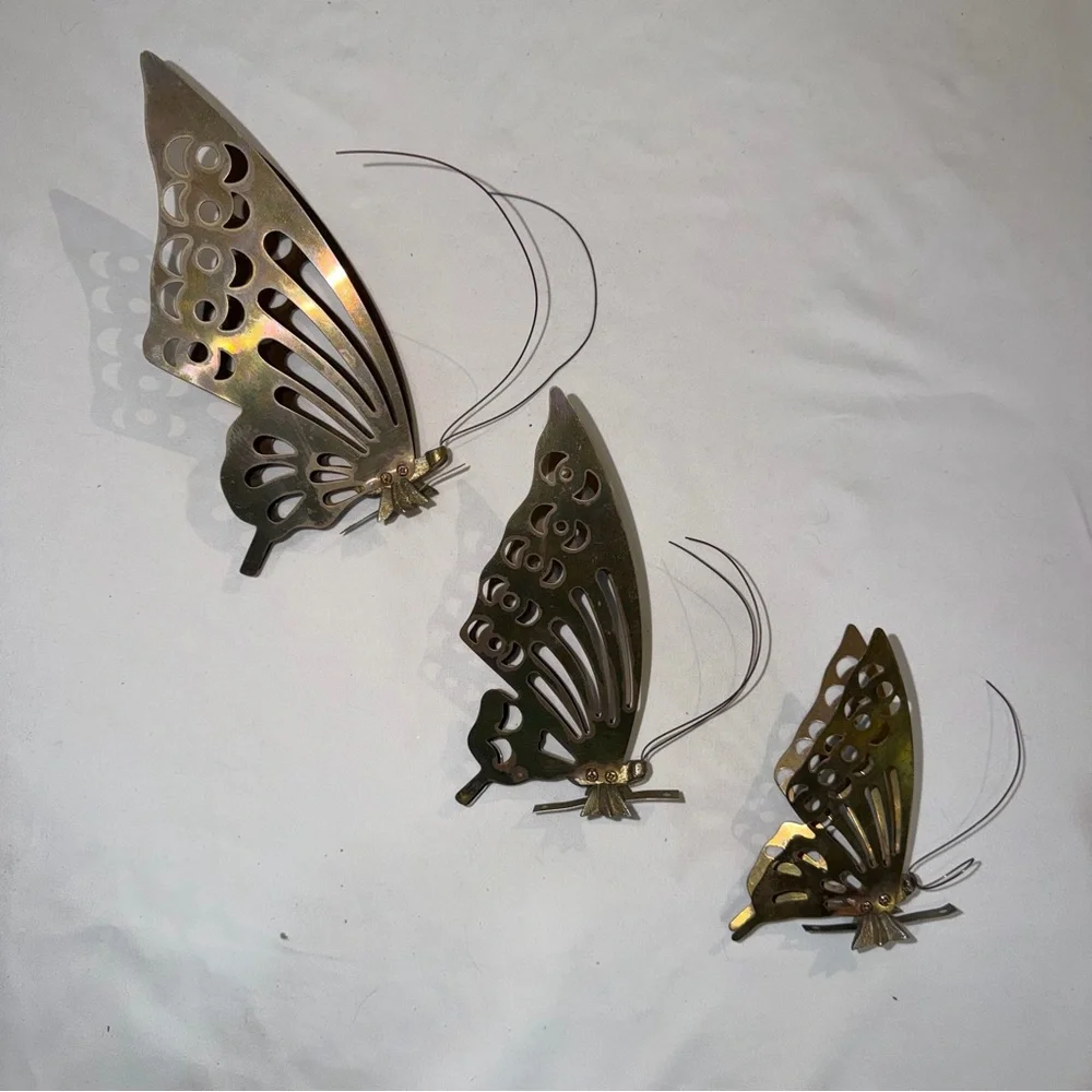 Vintage MCM Set of‎ 3 Brass Butterfly Wall Hangings